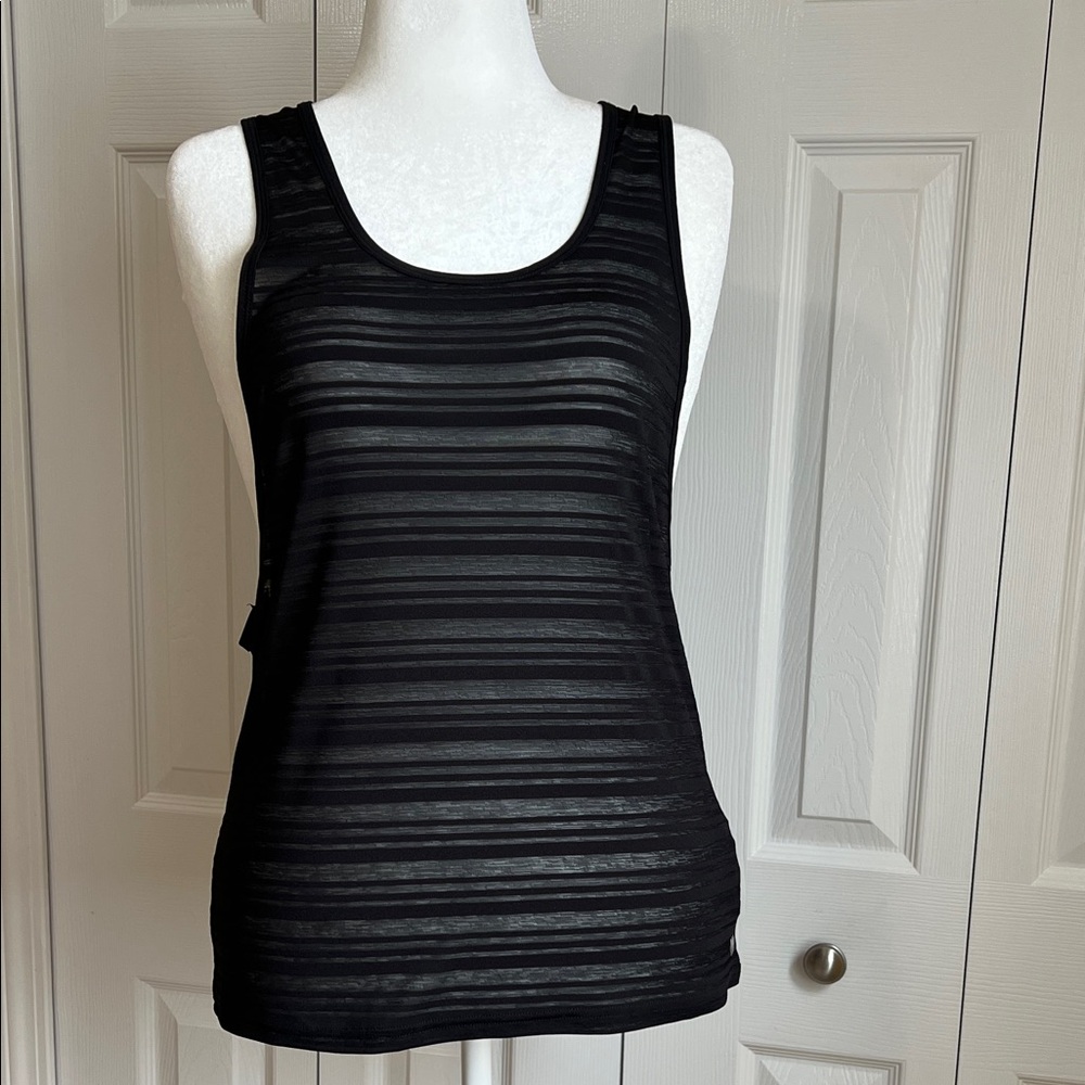 Forever 21 Black Sheer Striped Athletic Top (L)